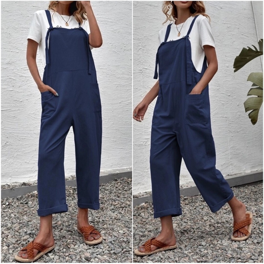 Solid Pocket Navy Loose Fit Jumper Jumpsuit XS S M L XL XXL